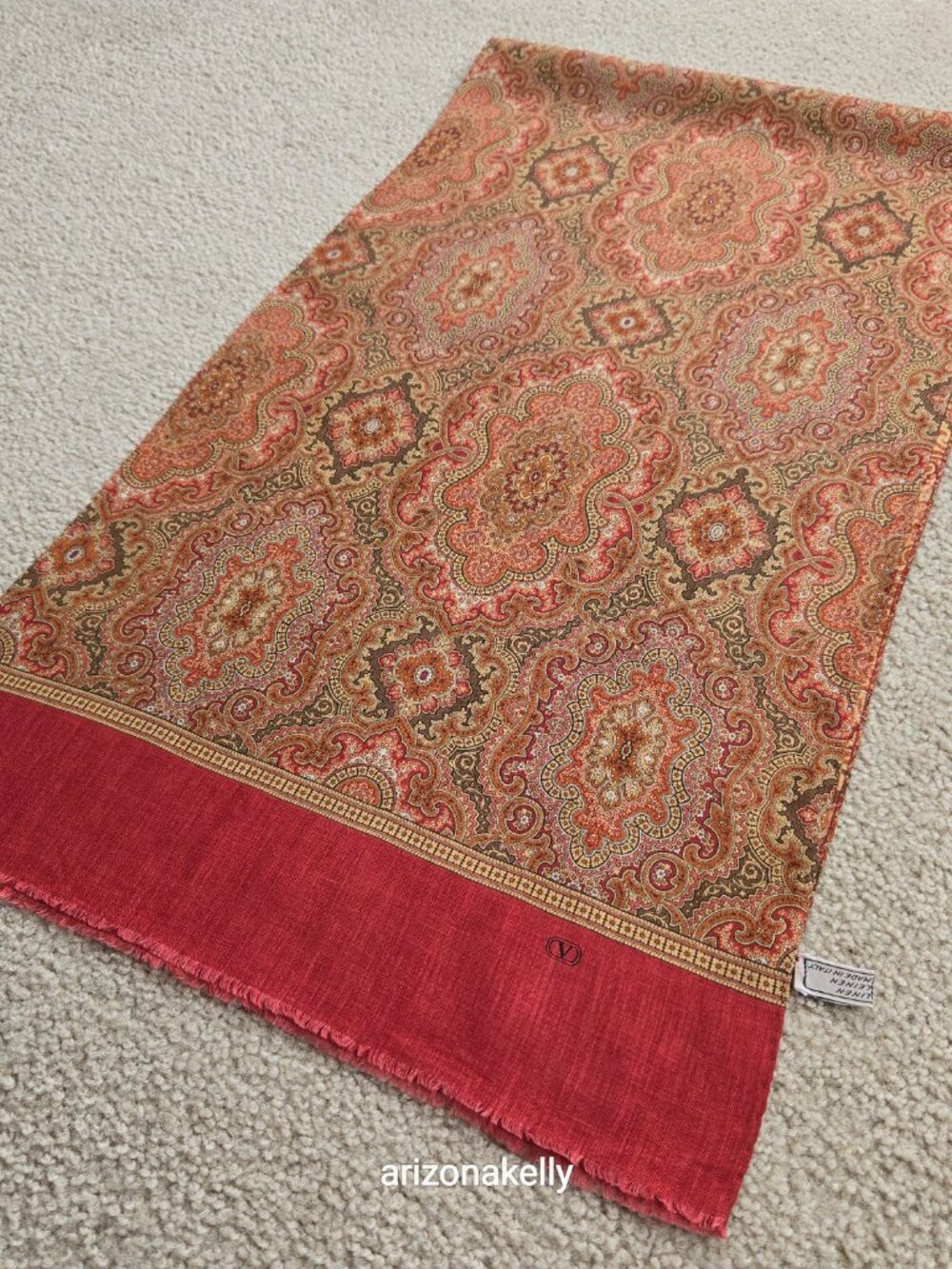 Valentino Linen Scarf Brick Red Earth Tones Autumn Fall - Picture 12 of 15